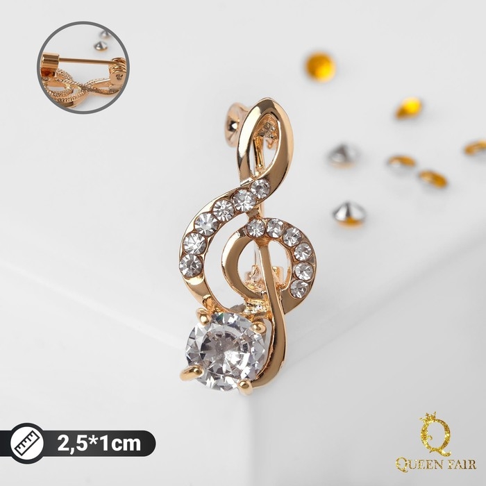 Брошь «Скрипичный ключ» мини, вдохновение, цвет белый в золоте Брошь «Скрипичный ключ» мини, вдохновение, цвет белый в золоте