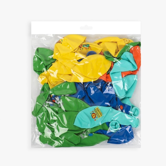 Воздушный шар латексный 12" &laquo;С днём рождения&raquo;, весёлые животные, пастель,  50 шт., МИКС