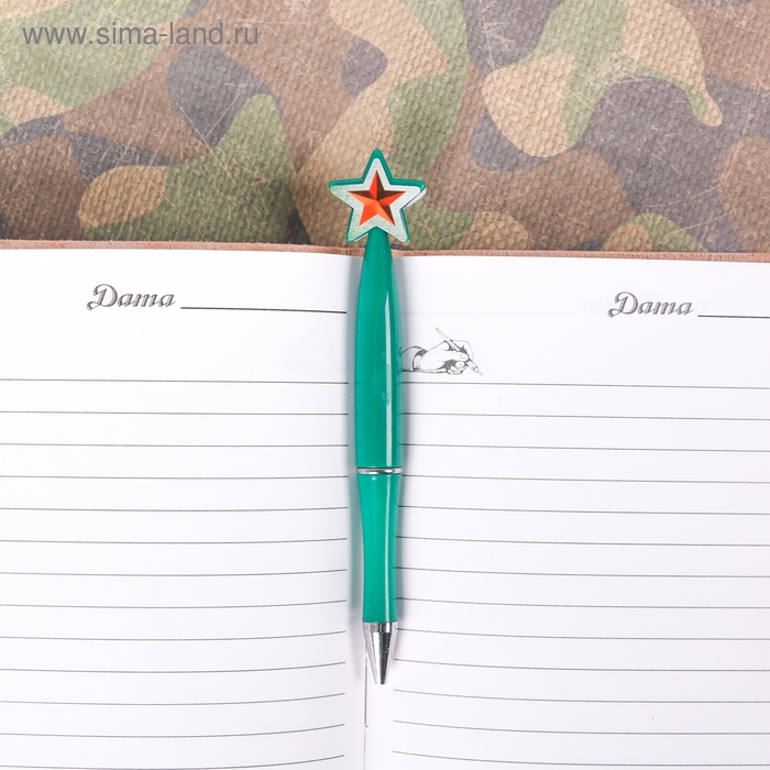 Ручка шариковая синяя паста, пластиковая со звездой Ручка шариковая синяя паста, пластиковая со звездой "Настоящий защитник"