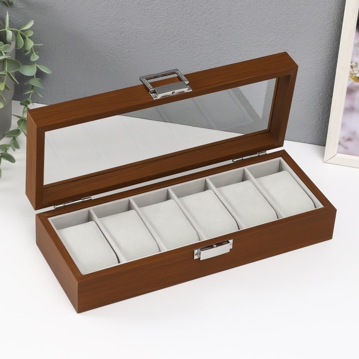 Шкатулка дерево под часы 6 отделений  Шкатулка дерево под часы 6 отделений "Коричневая" 8х31х11 см