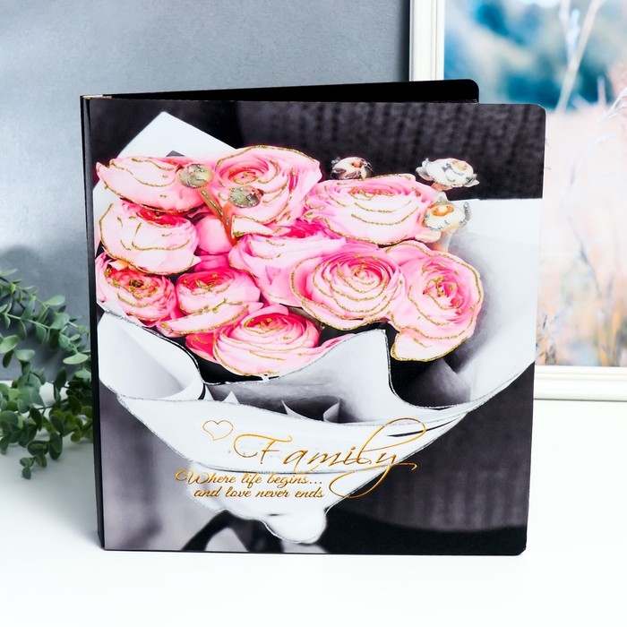 Фотоальбом магнитный 20 листов Фотоальбом магнитный 20 листов "Букет пионовидных роз" дерево 34х4х33 см