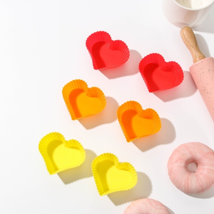 Набор форм для выпечки Доляна «Риб.Сердце», силикон, 7×3×6 см, 6 шт, цвет МИКС Набор форм для выпечки Доляна «Риб.Сердце», силикон, 7×3×6 см, 6 шт, цвет МИКС