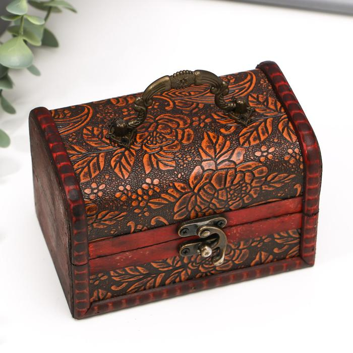 Шкатулка дерево сундучок с ручкой  Шкатулка дерево сундучок с ручкой "Пышная роза" 9,4х13,8х9,7 см