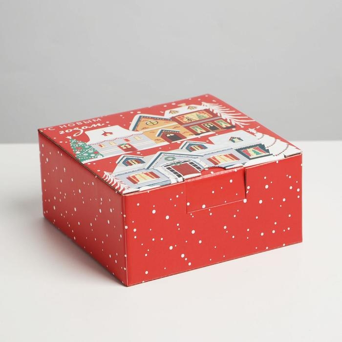 Коробка подарочная новогодняя складная «Зимний город», 15 х 15 х 7 см, Новый год Коробка подарочная новогодняя складная «Зимний город», 15 х 15 х 7 см, Новый год