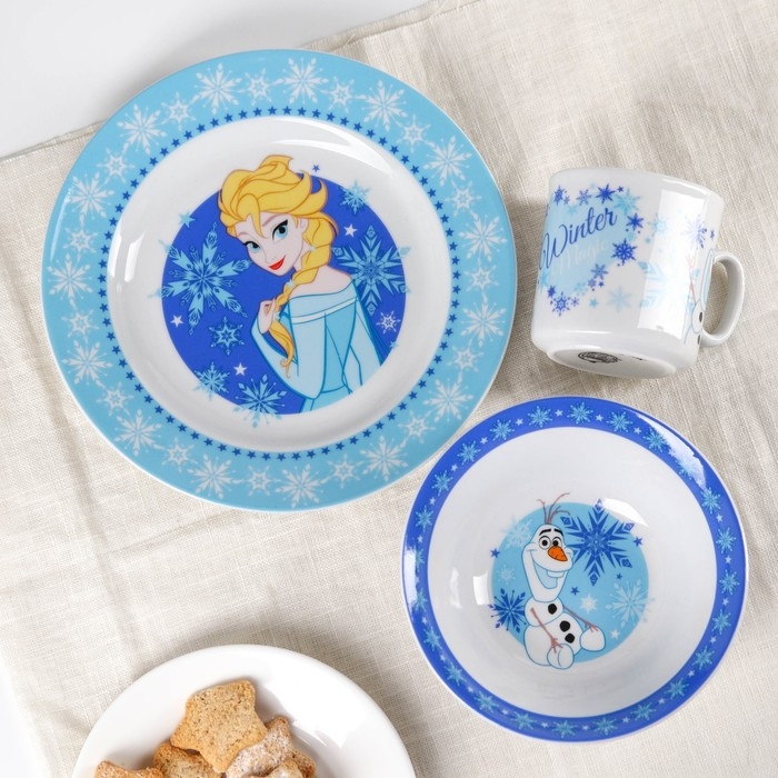 Набор посуды, 3 предмета: кружка 200 мл, тарелка 17 см, салатник 350 мл, Холодное сердце Набор посуды, 3 предмета: кружка 200 мл, тарелка 17 см, салатник 350 мл, Холодное сердце