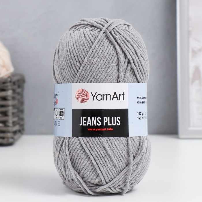 Пряжа  Пряжа "Jeans plus" 55% хлопок, 45% акрил 160м/100гр (46 серый)