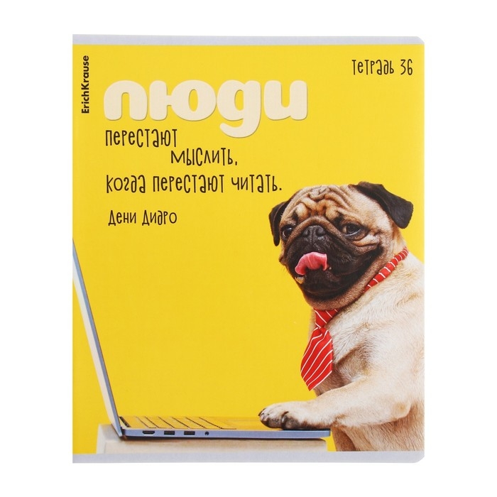 Тетрадь 36 листов в клетку, ErichKrause "Ученые собаки", обложка мелованный картон, блок офсет 100% белизна, МИКС