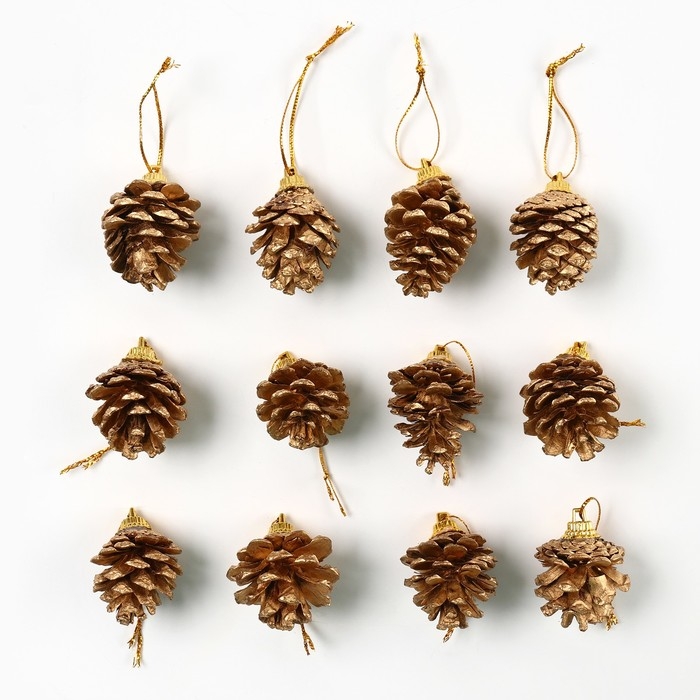 Ёлочные игрушки новогодние «Еловые шишки», на Новый год, цвет золотой Ёлочные игрушки новогодние «Еловые шишки», на Новый год, цвет золотой
