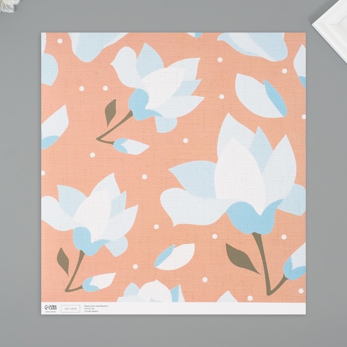 Бумага для скрапбукинга Бумага для скрапбукинга "Нежно-голубые цветы" плотность 180 гр набор 5 шт 30,5х32 см