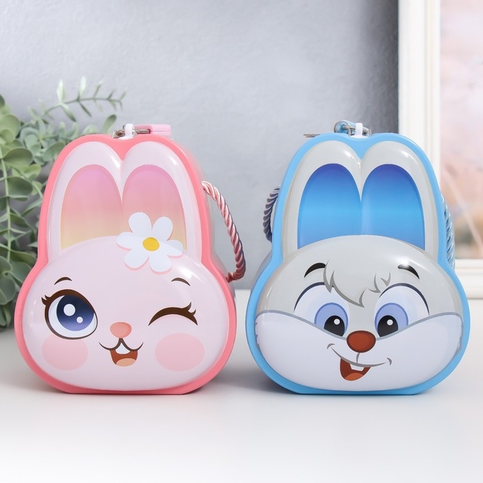 Копилка металл с замочком Копилка металл с замочком "Зайчик/Зайка" МИКС 12х9х14 см