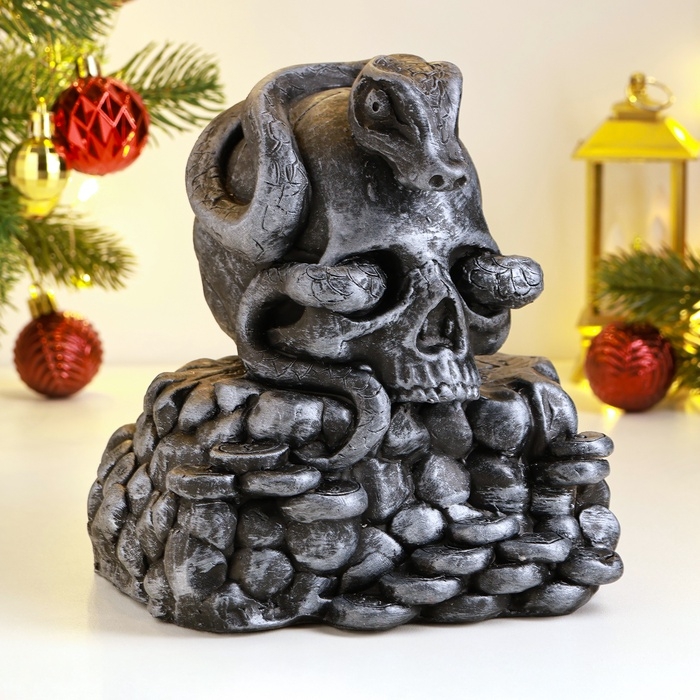 Новый год. Символ 2025. Копилка Новый год. Символ 2025. Копилка "Змея в черепе" 15х15х18см, серебро