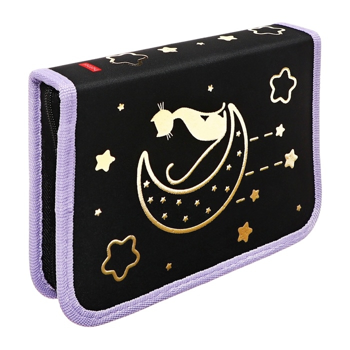 Пенал 1 секция, 140 х 200 х 40 мм, 2 откидные планки, тканевый, Hatber Пенал 1 секция, 140 х 200 х 40 мм, 2 откидные планки, тканевый, Hatber "Звездный котик" (3D рисунок с эффектом металлика)