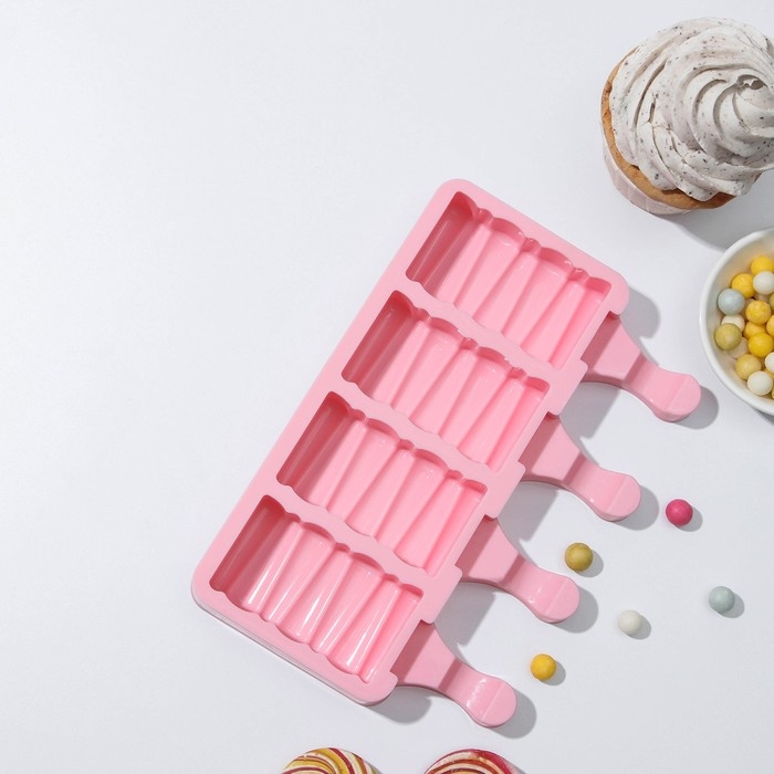 Форма для мороженого «Венеция», силикон, 19,6×11×2,4 см, 4 ячейки, цвет МИКС Форма для мороженого «Венеция», силикон, 19,6×11×2,4 см, 4 ячейки, цвет МИКС