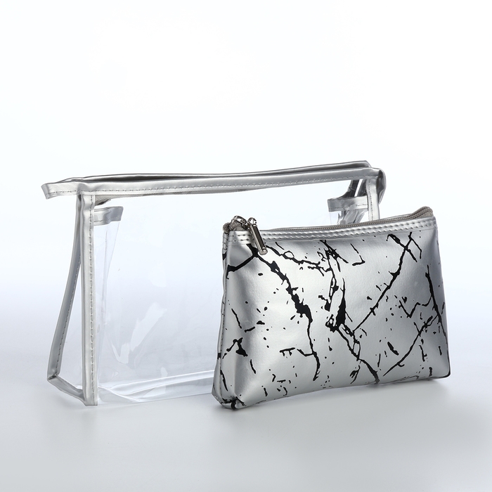 Набор косметичек 2 в 1 на молнии, цвет серебряный Набор косметичек 2 в 1 на молнии, цвет серебряный