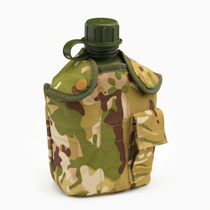 Фляжка армейская походная  Фляжка армейская походная "Аdventure" 1 л для воды, с котелком, пластик, чехол мультикам