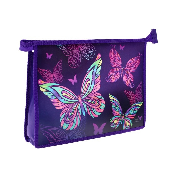 Папка для тетрадей А4, 325 х 230 х 55 мм, молния сверху, пластиковая, ПМ-А4-29 Calligrata Папка для тетрадей А4, 325 х 230 х 55 мм, молния сверху, пластиковая, ПМ-А4-29 Calligrata "Бабочки"