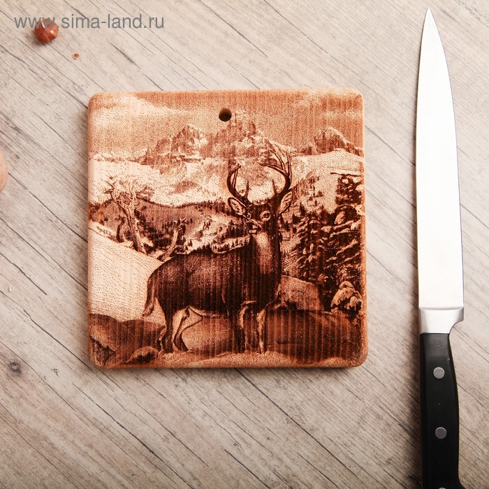 Доска из массива кедра «Олень», квадратная, 18 × 18 см