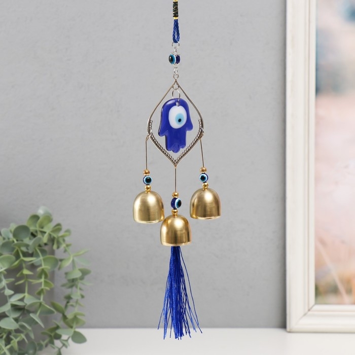 Музыка ветра металл, пластик Музыка ветра металл, пластик "От сглаза. Три золотых колокольчика" 38х5,5х2,8 см