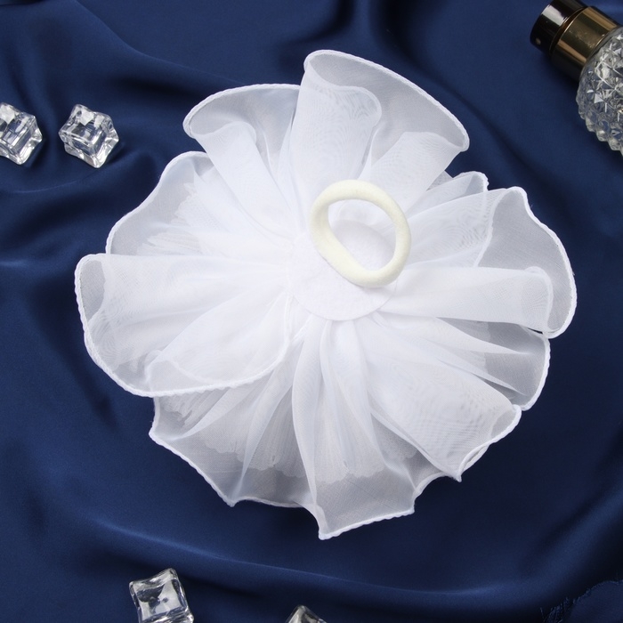 Резинка для волос бант "Школьница" жатка края контраст, 16 см, сине-белый