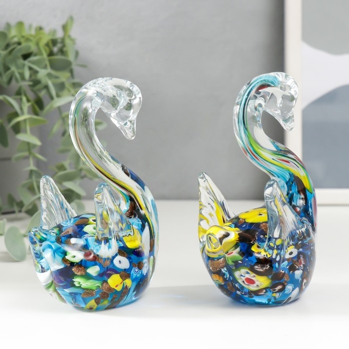 Сувенир стекло Сувенир стекло "Лебеди калейдоскоп" под муранское стекло набор 2 шт 11,5х8 см