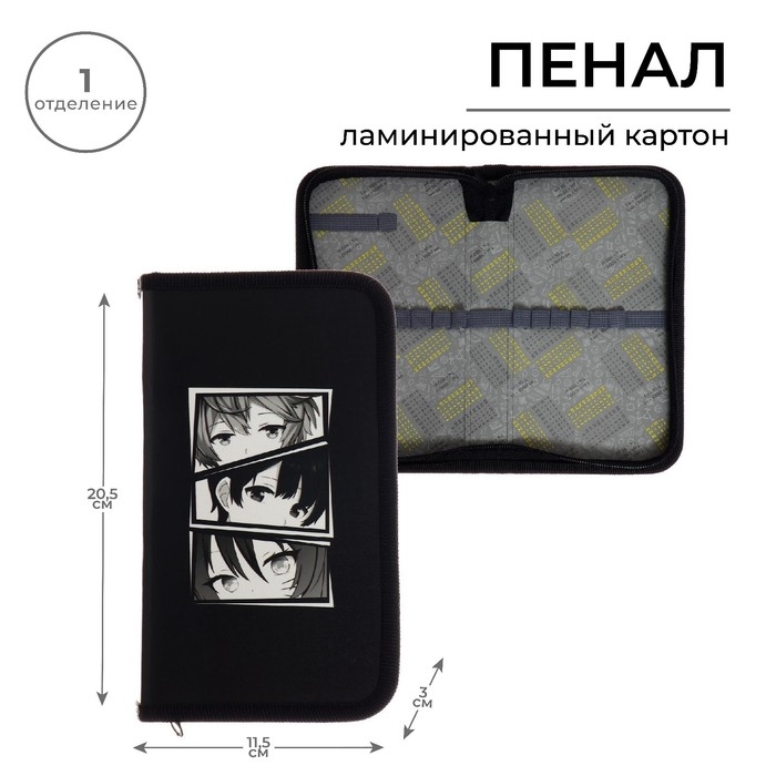 Пенал 1 секция 115 х 205 х 30 мм, Calligrata Пенал 1 секция 115 х 205 х 30 мм, Calligrata "Аниме глаза", ламинированный картон