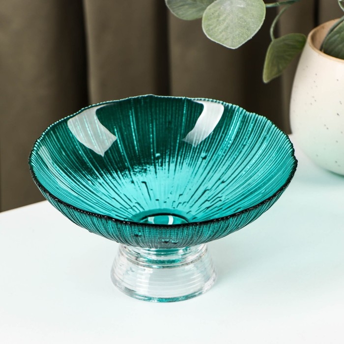 Ваза стеклянная для фруктов «Фейерверк», 350 мл, 15×7,5 см, цвет изумрудный Ваза стеклянная для фруктов «Фейерверк», 350 мл, 15×7,5 см, цвет изумрудный