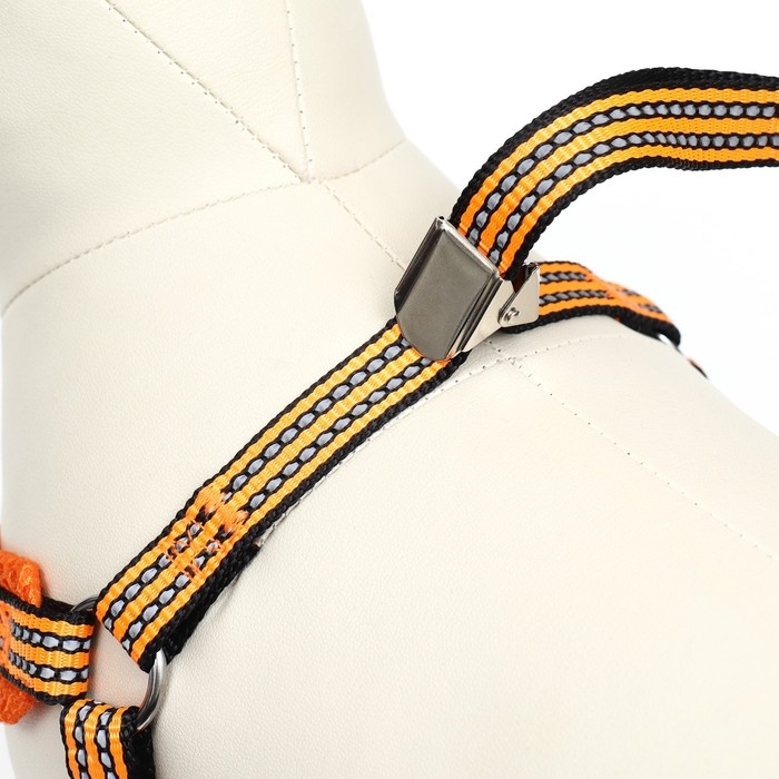 Шлейка супермягкая со светоотражающей прошивкой, размер М, обхват 32-63 см, оранжевая Шлейка супермягкая со светоотражающей прошивкой, размер М, обхват 32-63 см, оранжевая