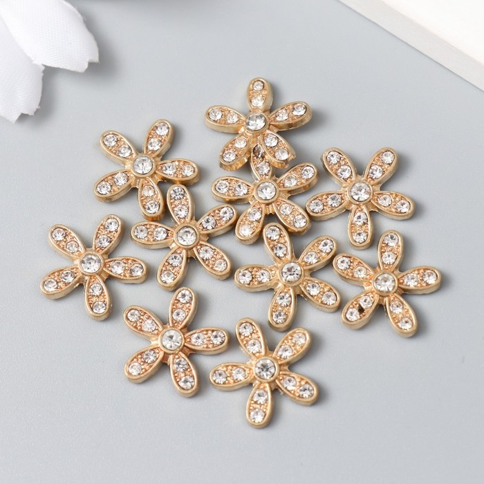 Декор для творчества металл, стразы Декор для творчества металл, стразы "Ромашка" набор 10 шт золото 1,5х1,5 см