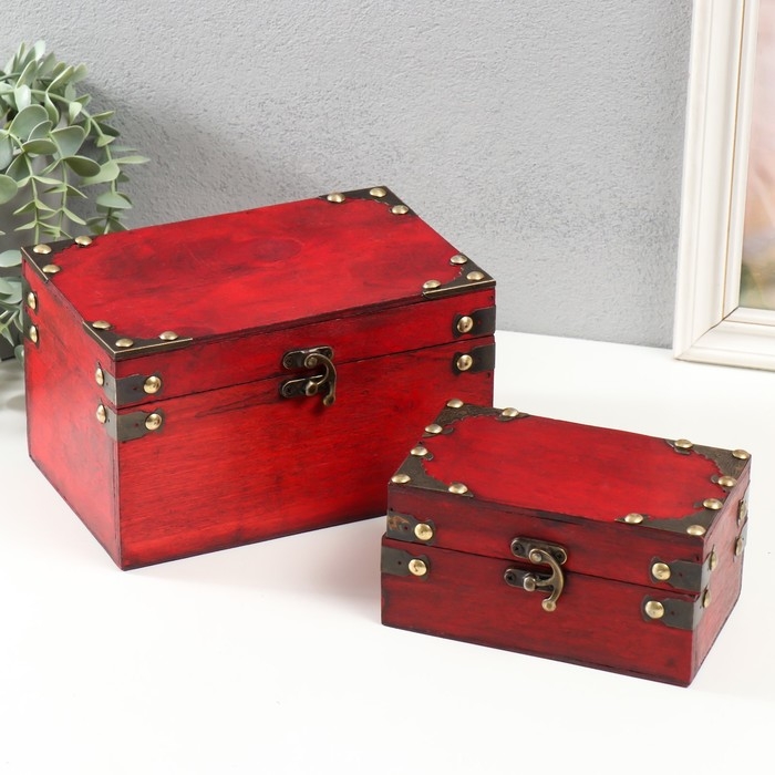 Шкатулка дерево сундучок Шкатулка дерево сундучок "С уголками" набор 2 шт 15х9х7,5 20х11,5х13 см