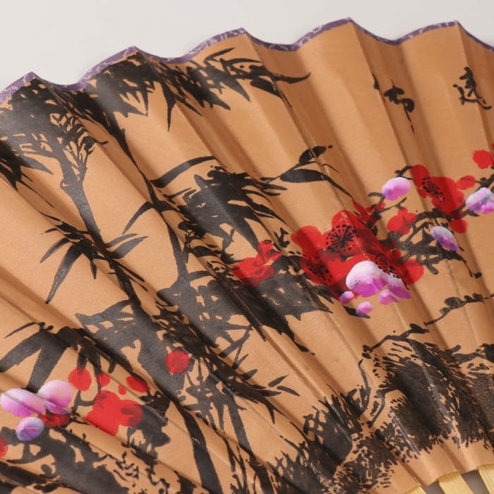 Веер бамбук, текстиль h=50 см  Веер бамбук, текстиль h=50 см "Веточка сакуры" бежевый