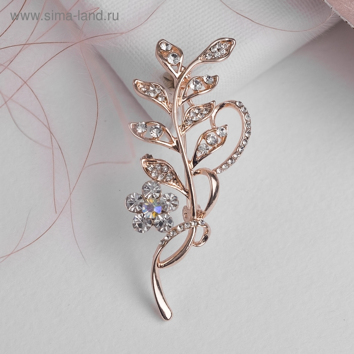 Брошь «Ветвь» с цветком, цвет белый в розовом золоте Брошь «Ветвь» с цветком, цвет белый в розовом золоте