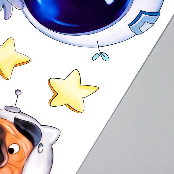 Наклейка пластик интерьерная цветная Наклейка пластик интерьерная цветная "Космонавты с собакой" 30х90 см