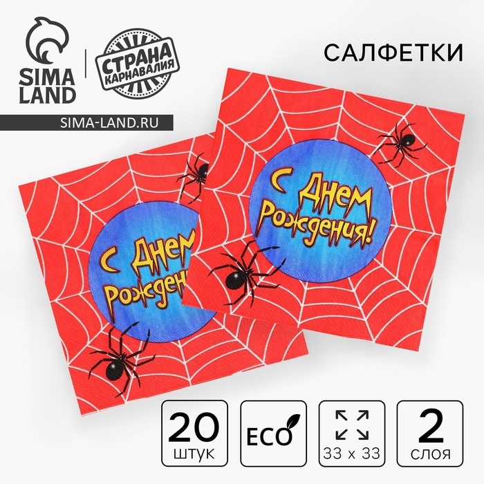 Салфетки бумажные двухслойные «С днём рождения», паутина, 33х33, 20 шт. Салфетки бумажные двухслойные «С днём рождения», паутина, 33х33, 20 шт.
