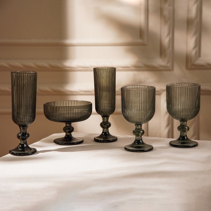 Набор бокалов для шампанского стеклянный SL Home «Модерн», 150 мл, 5,5×18,5 см, цвет графитовый Набор бокалов для шампанского стеклянный SL Home «Модерн», 150 мл, 5,5×18,5 см, цвет графитовый