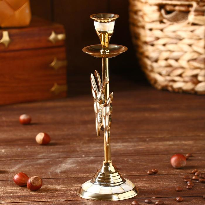 Подсвечник "Цветная бабочка" латунь, перламутр 8,5х8,5х22 см