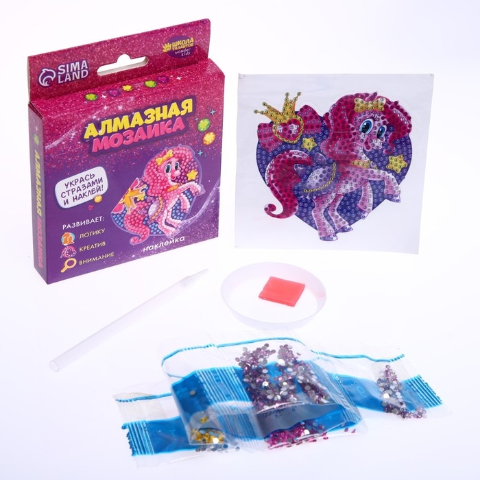 Алмазная мозаика наклейка для детей «Пони», 10 х 10 см. Набор для творчества Алмазная мозаика наклейка для детей «Пони», 10 х 10 см. Набор для творчества