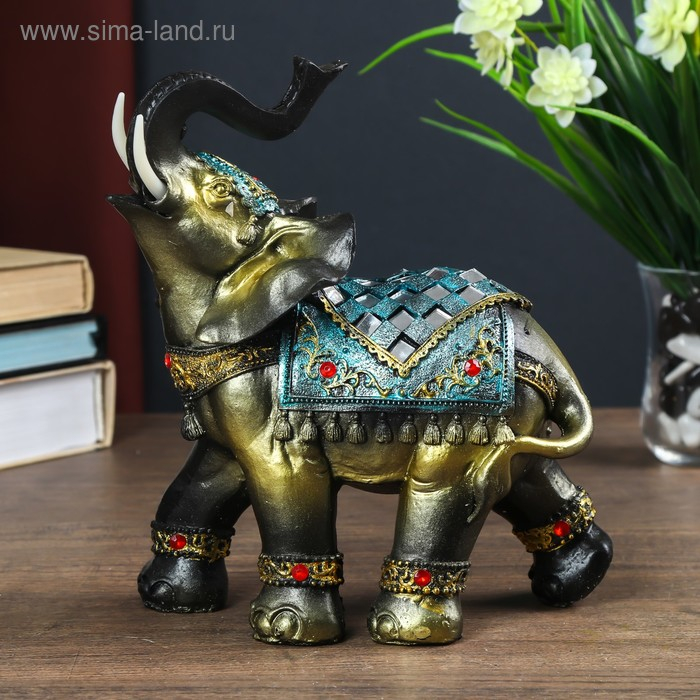 Сувенир полистоун Сувенир полистоун "Слон в синей попоне с кистями и зеркалами" 20х10х18,5 см