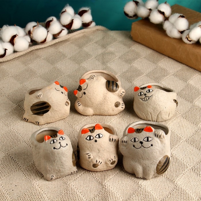 Горшок Горшок "Котейка", 6,2х7,5х5,5см, микс