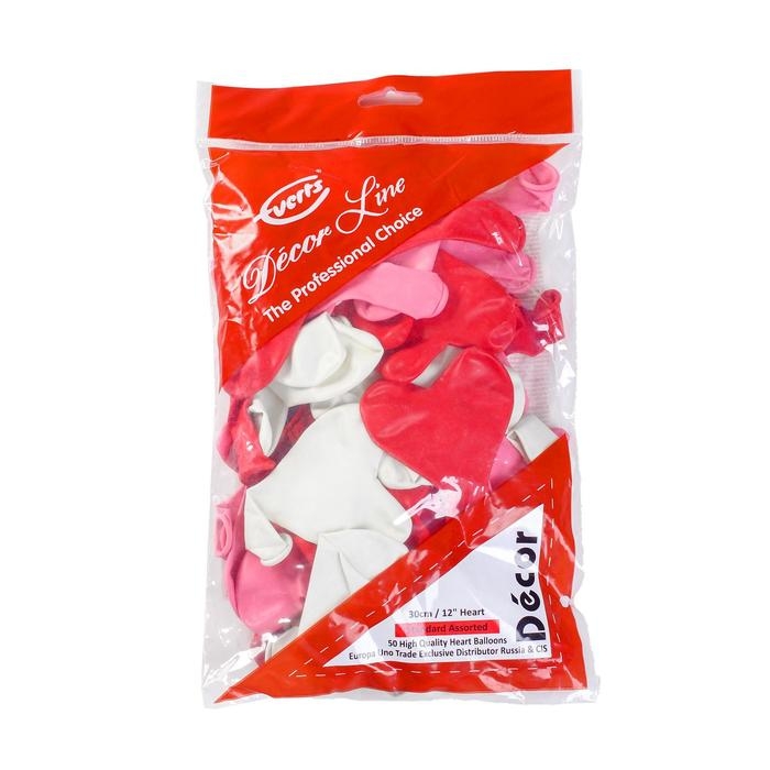Шар латексный 12 Шар латексный 12", сердце, стандарт, набор 50 шт., цвета МИКС