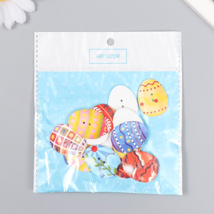 Пуговицы дерево для творчества 2 прокола Пуговицы дерево для творчества 2 прокола "Пасхальные яички" набор 16 шт 3,1х2,4 см