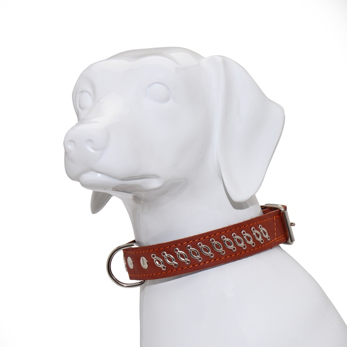 Ошейник кожаный на фетре украшеный, 65 х 3,5 см, ОШ 50-60 см, коричневый Ошейник кожаный на фетре украшеный, 65 х 3,5 см, ОШ 50-60 см, коричневый