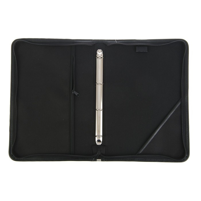 Пaпка деловая, искусственная кожа, для бумаг, 360 х 260 х 30 мм, с кольцевым механизмом 4, 6Л32 "Лайт", чёрная