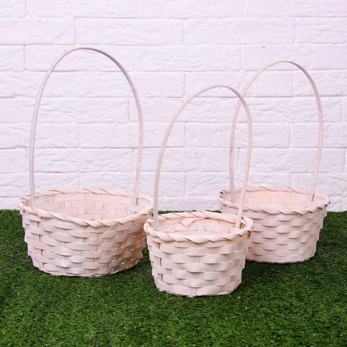 Набор корзин плетёных, белых, бамбук, 3 шт. Набор корзин плетёных, белых, бамбук, 3 шт.