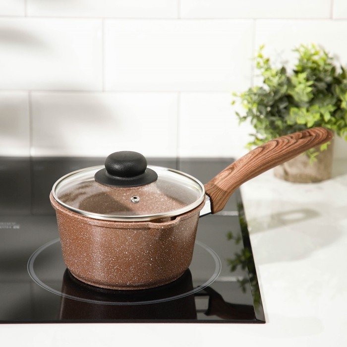 Ковш Доляна «Брауни», 1,3 л, d=17 см, h=8,3 см, стеклянная крышка, антипригарное покрытие, индукция Ковш Доляна «Брауни», 1,3 л, d=17 см, h=8,3 см, стеклянная крышка, антипригарное покрытие, индукция