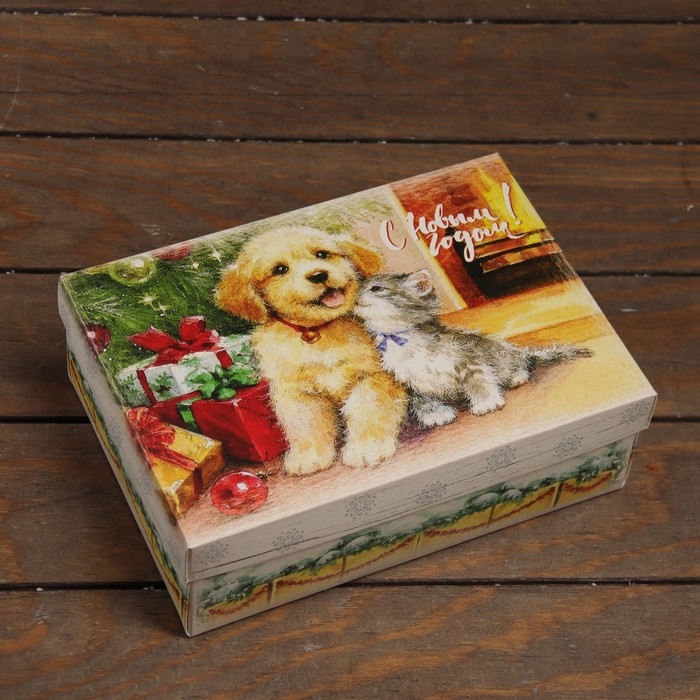 Новый год. Коробка подарочная новогодняя складная, крышка-дно Новый год. Коробка подарочная новогодняя складная, крышка-дно "С Новым Годом" 24 х 17 х 8 см