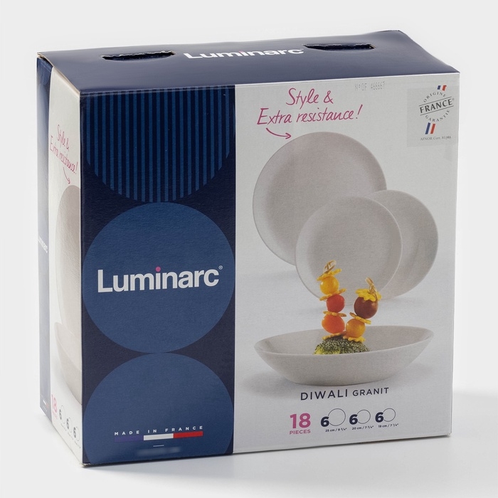 Сервиз столовый Luminarc DIWALI GRANITE, 18 предметов, d=25/20/19, стеклокерамика, серый Сервиз столовый Luminarc DIWALI GRANITE, 18 предметов, d=25/20/19, стеклокерамика, серый