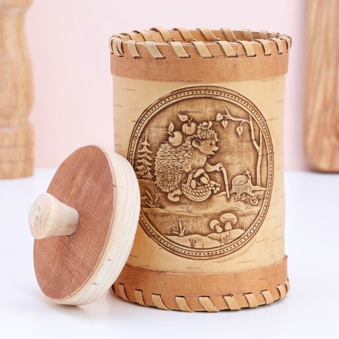 Туес "Ёжик",  8 х 8 х 14 см, береста