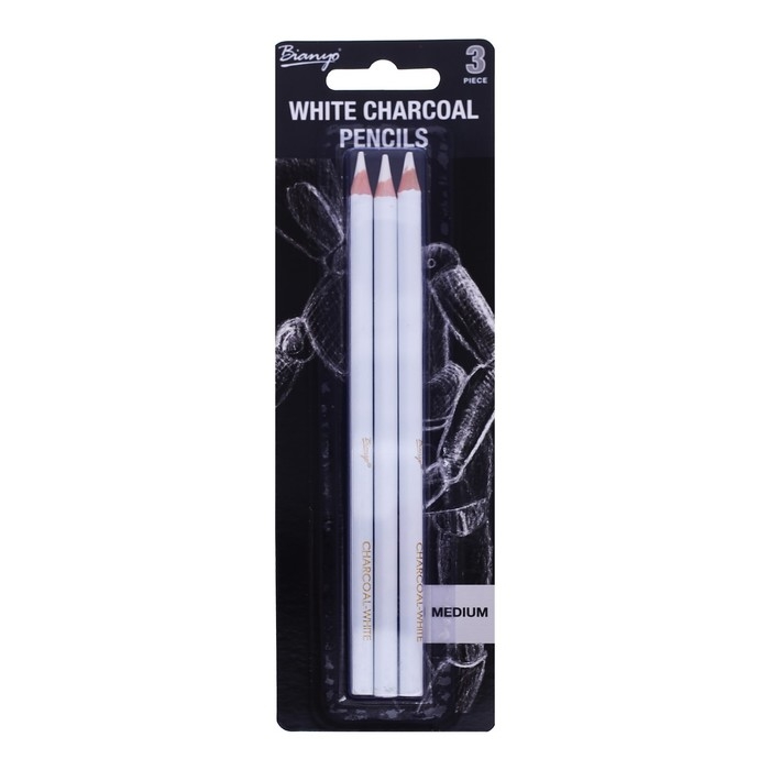 Карандаши угольные, белые, 3 штуки в наборе (средние) Карандаши угольные, белые, 3 штуки в наборе (средние)