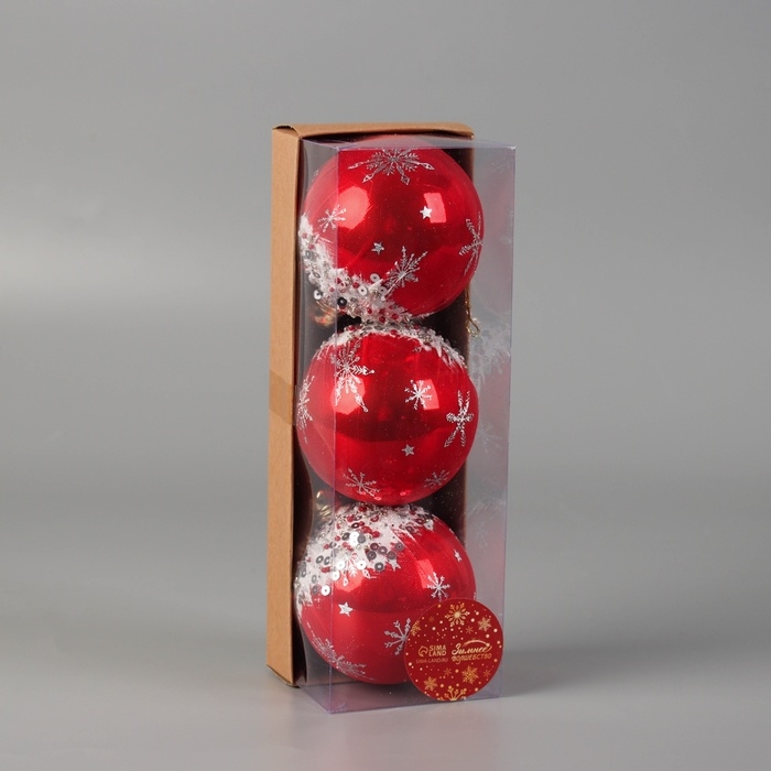 Набор шаров пластик d-8 см, 3 шт Набор шаров пластик d-8 см, 3 шт "Шейн" красный