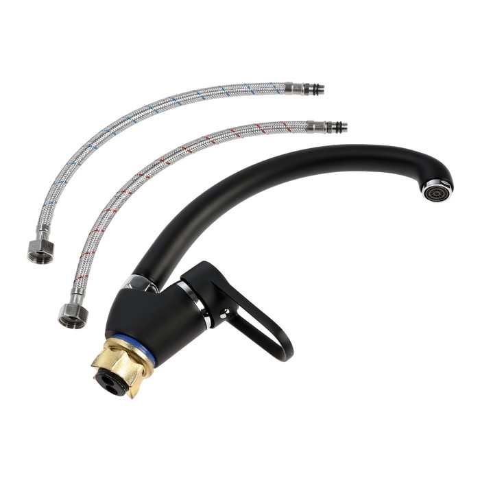 Смеситель для кухни Смеситель для кухни "АМУР" BY 3010-01 В L5111, однорычажный, гайка, картридж 40 мм, черный